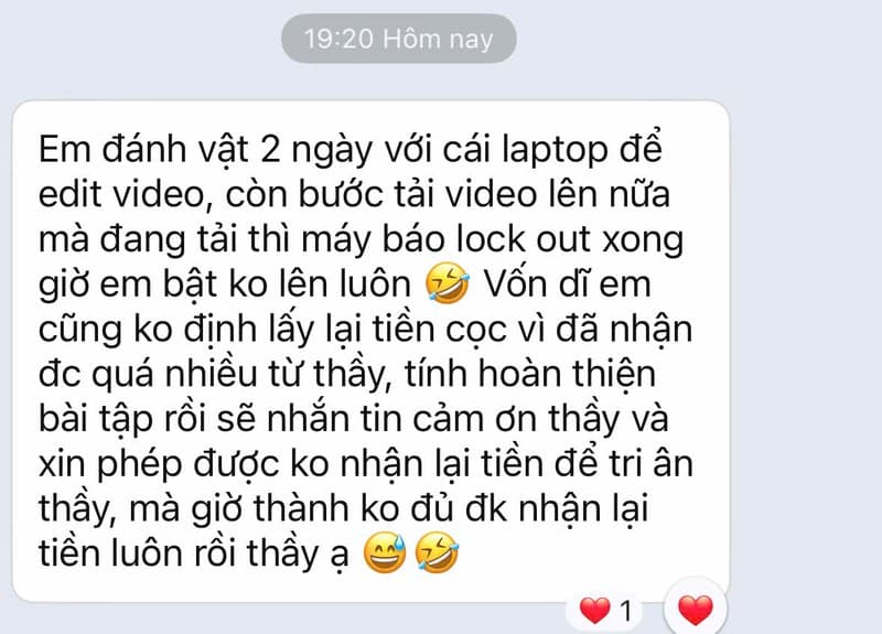 Học viên K. — Tin nhắn Zalo — 19:20